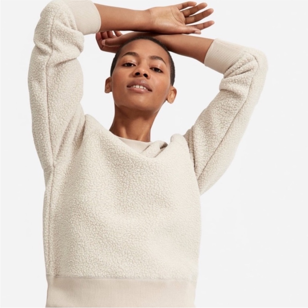 Everlane Cream Sherpa Fleece Teddy Crew‎ Neck Sweater Size M